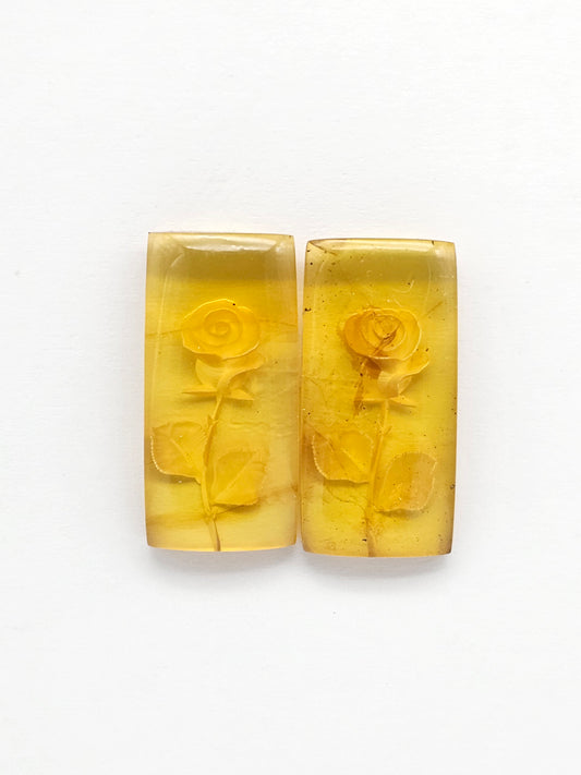 Amber Intaglio Cabochon Pair | Hand-Carved Natural Amber