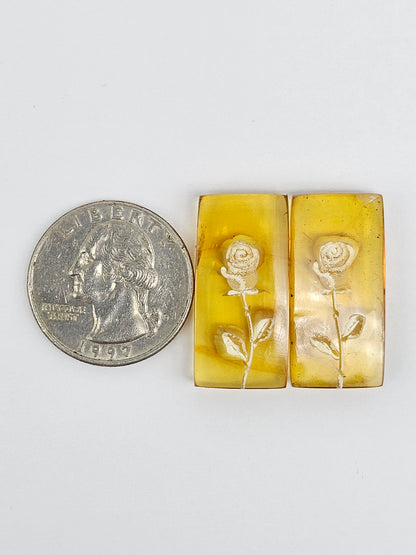 Amber Intaglio Cabochon Pair | Hand-Carved Natural Amber