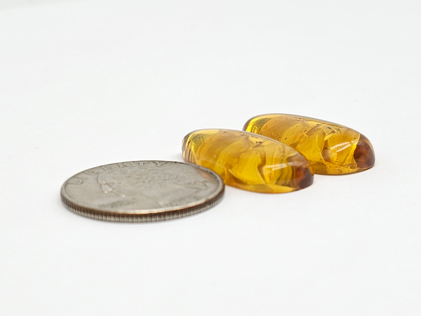 Amber Intaglio Cabochon Pair | Hand-Carved Natural Amber