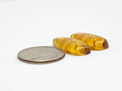 Amber Intaglio Cabochon Pair | Hand-Carved Natural Amber