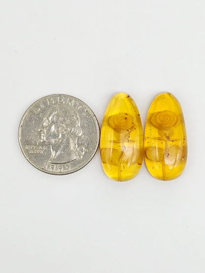 Amber Intaglio Cabochon Pair | Hand-Carved Natural Amber
