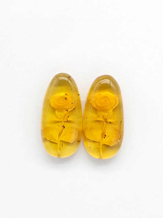 Amber Intaglio Cabochon Pair | Hand-Carved Natural Amber