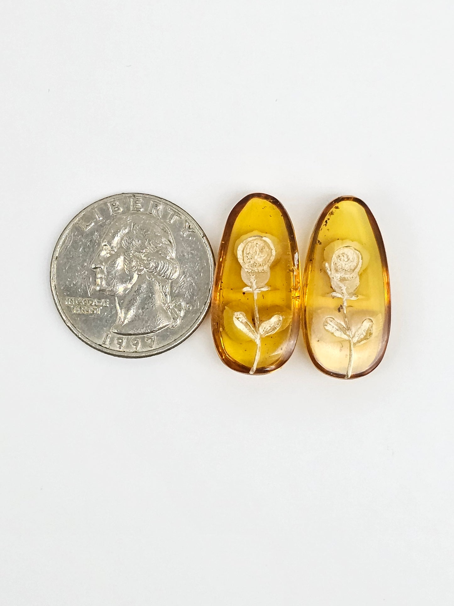 Amber Intaglio Cabochon Pair | Hand-Carved Natural Amber