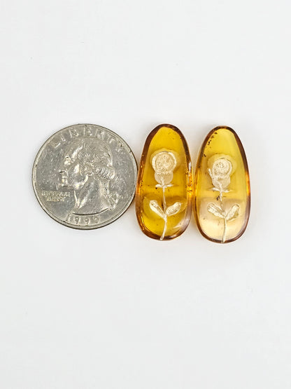 Amber Intaglio Cabochon Pair | Hand-Carved Natural Amber