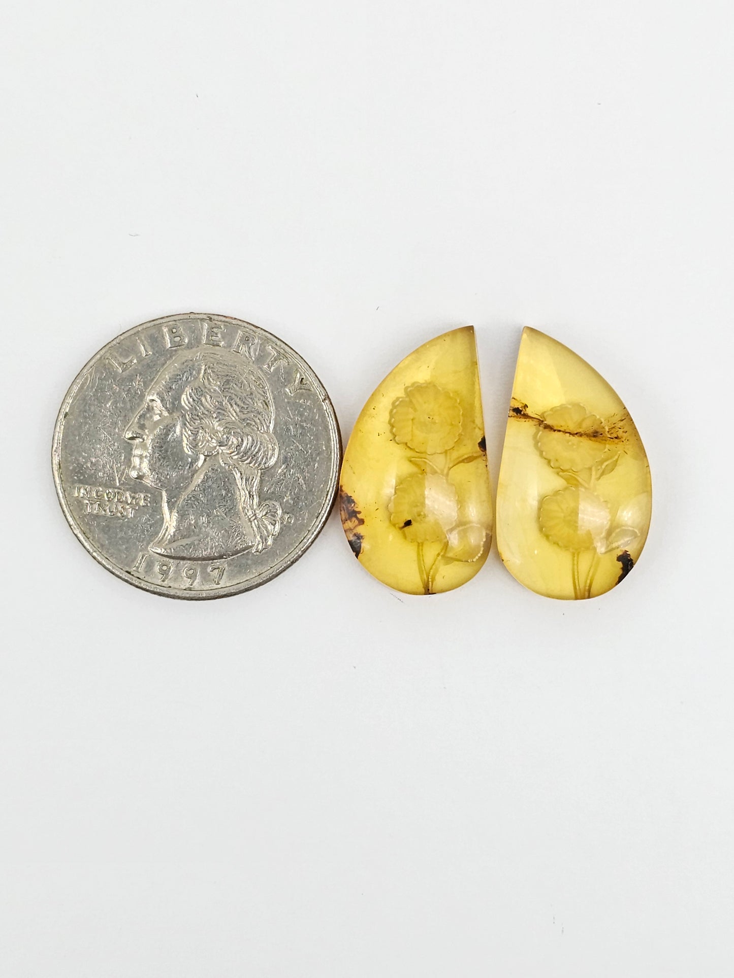 Amber Intaglio Cabochon Pair | Hand-Carved Natural Amber