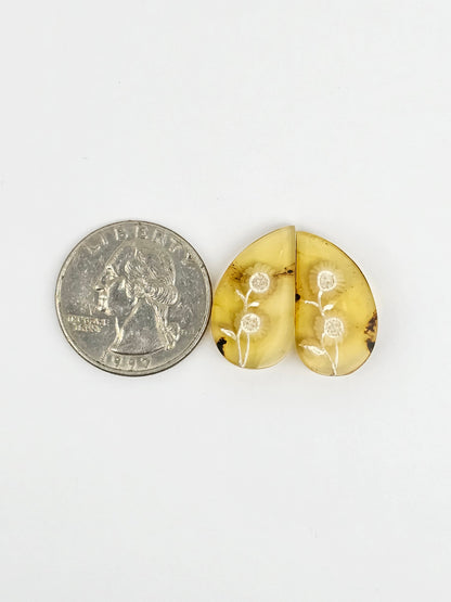 Amber Intaglio Cabochon Pair | Hand-Carved Natural Amber