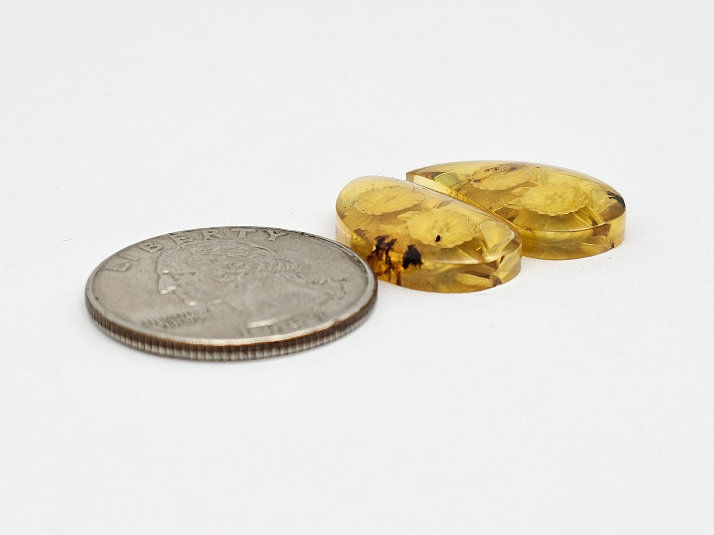 Amber Intaglio Cabochon Pair | Hand-Carved Natural Amber