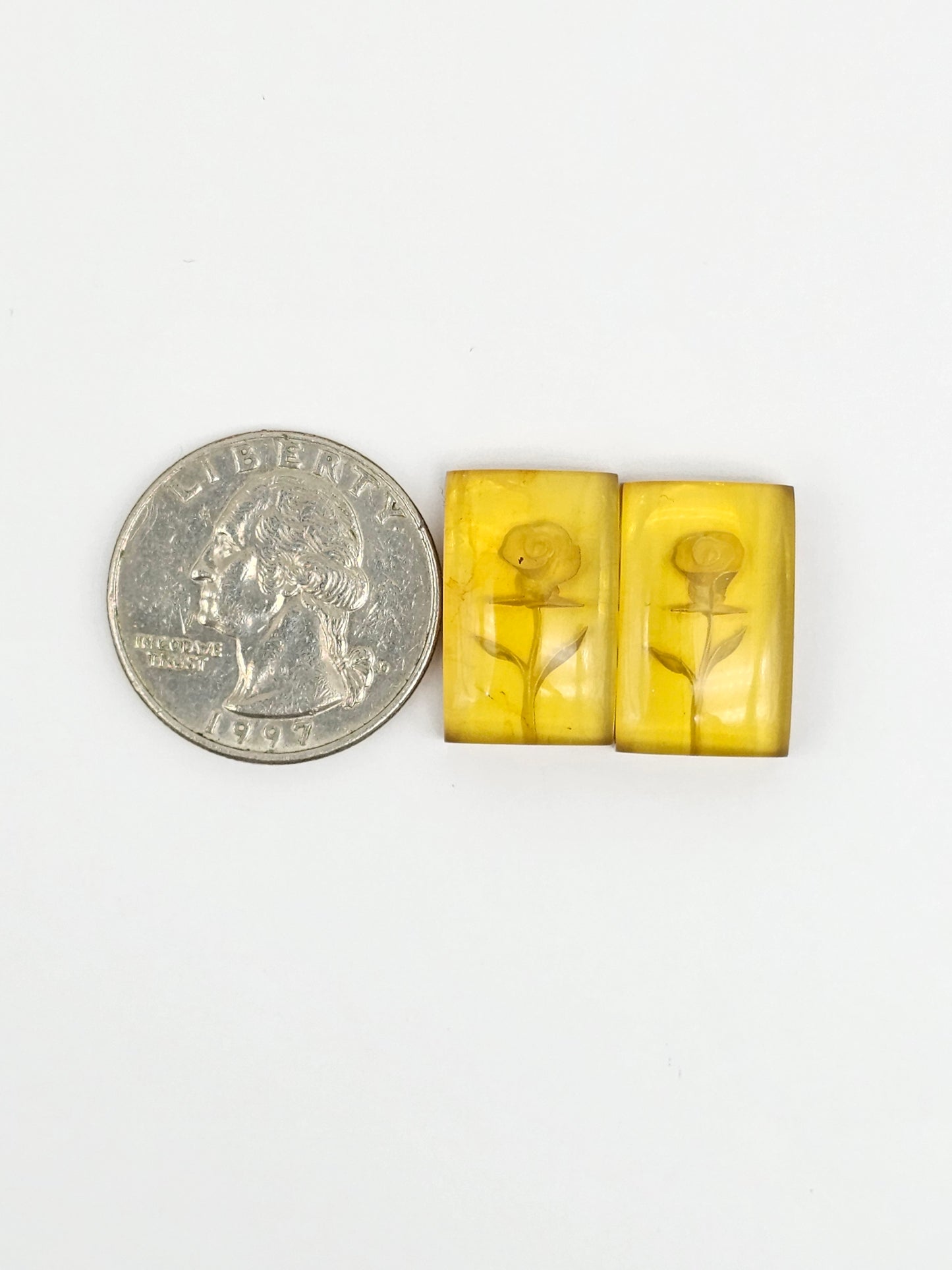Amber Intaglio Cabochon Pair | Hand-Carved Natural Amber