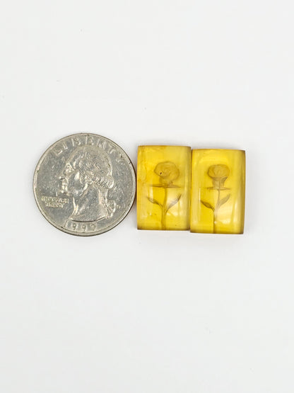 Amber Intaglio Cabochon Pair | Hand-Carved Natural Amber