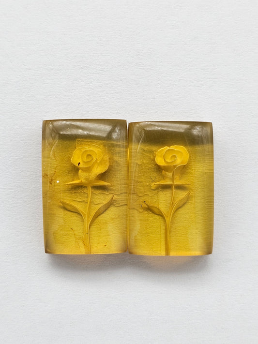 Amber Intaglio Cabochon Pair | Hand-Carved Natural Amber