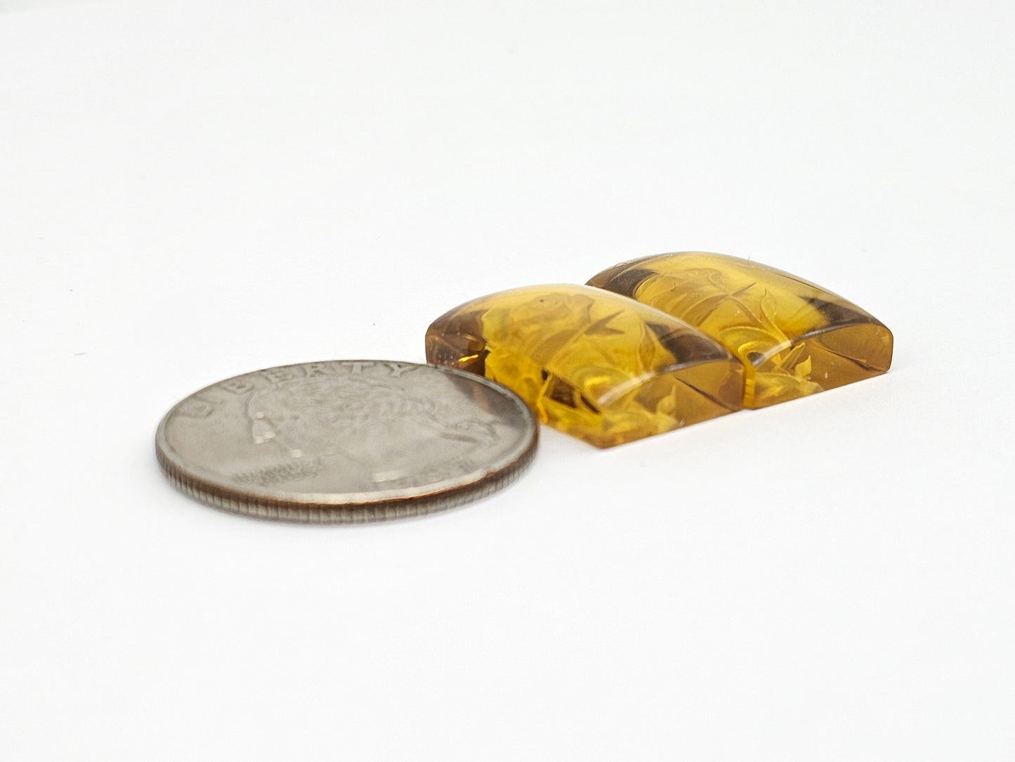 Amber Intaglio Cabochon Pair | Hand-Carved Natural Amber
