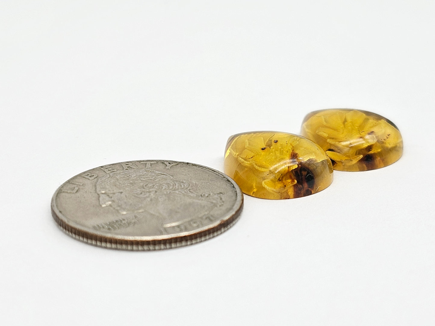 Amber Intaglio Cabochon Pair | Hand-Carved Natural Amber