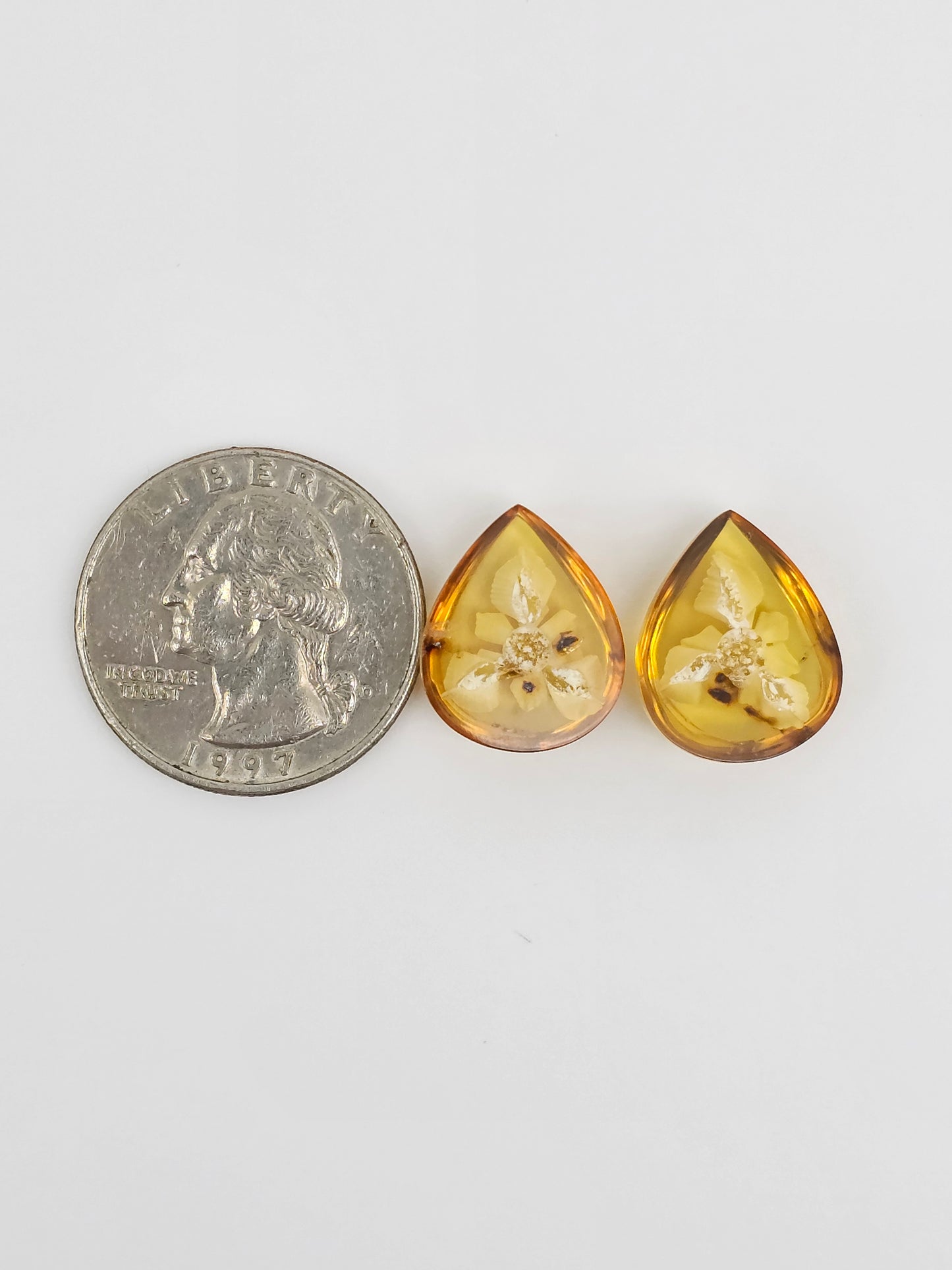 Amber Intaglio Cabochon Pair | Hand-Carved Natural Amber