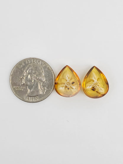 Amber Intaglio Cabochon Pair | Hand-Carved Natural Amber