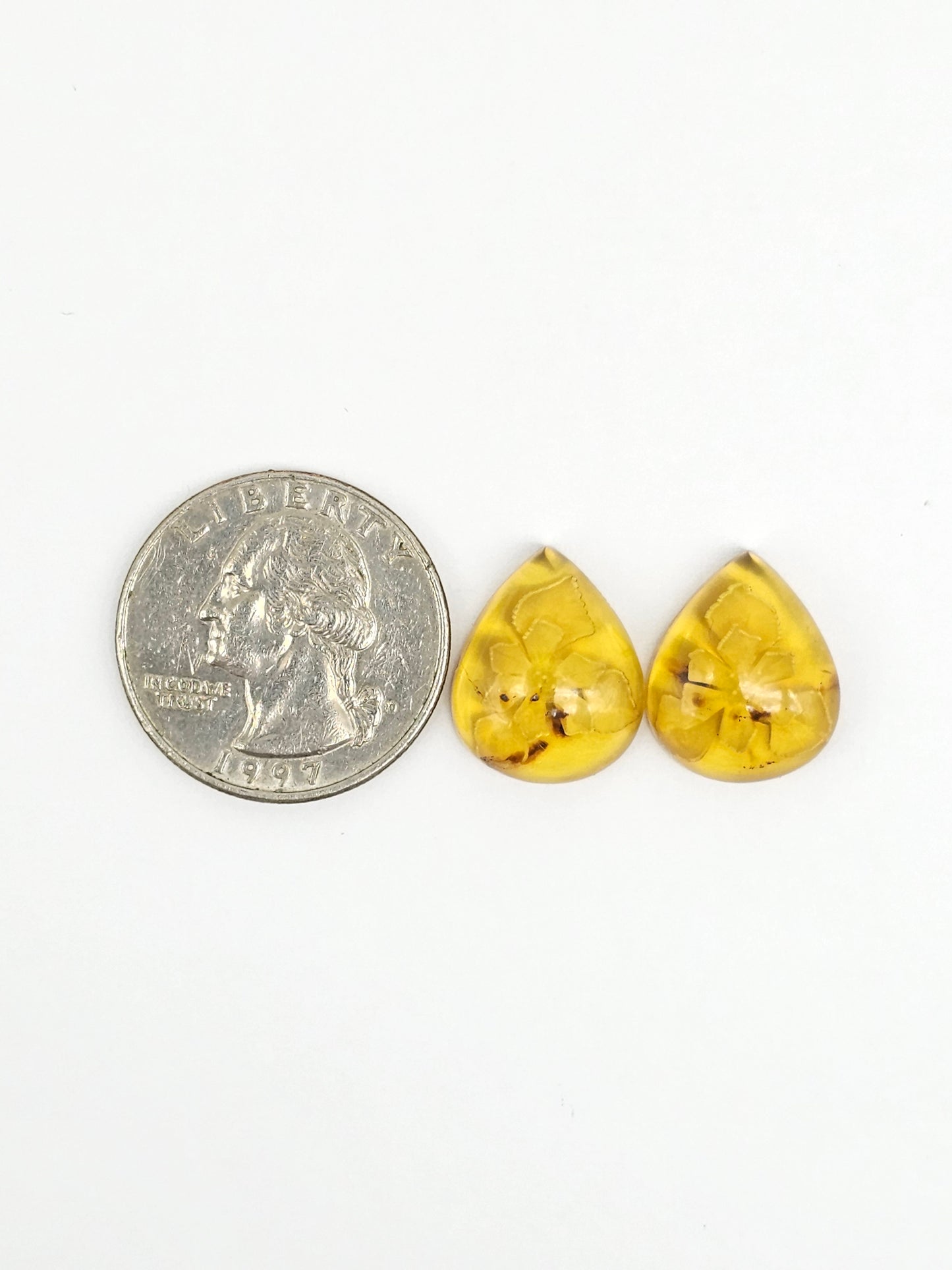 Amber Intaglio Cabochon Pair | Hand-Carved Natural Amber
