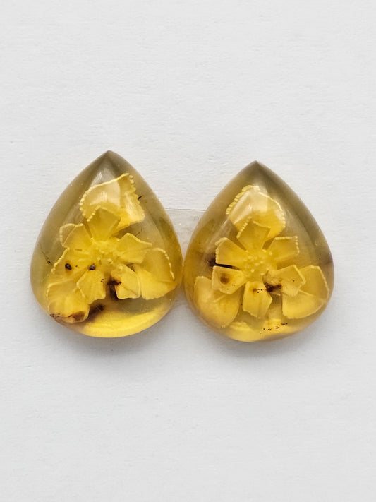 Amber Intaglio Cabochon Pair | Hand-Carved Natural Amber