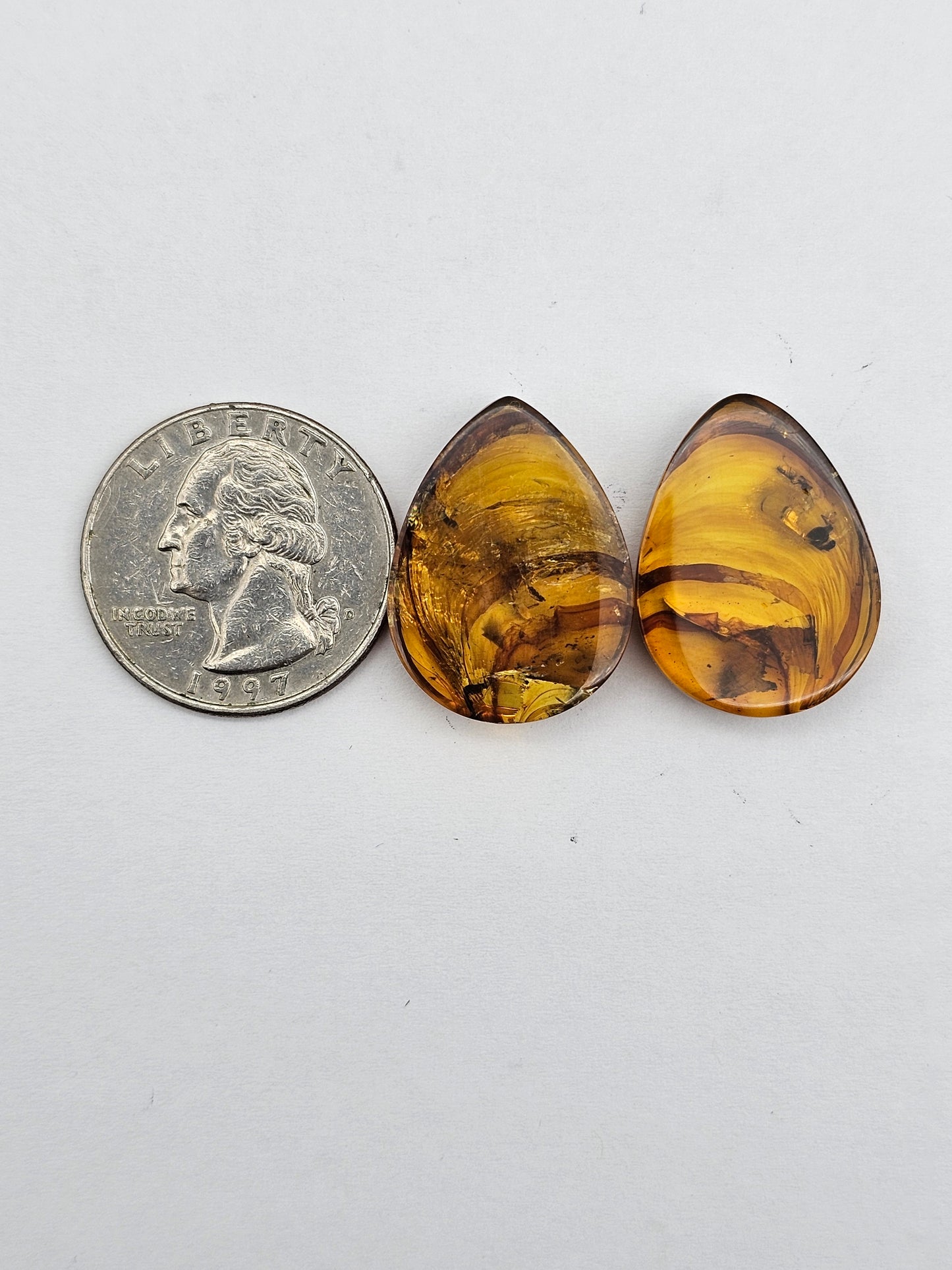 Amber authentic cabochon pair large