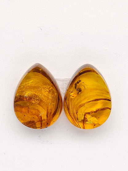 Amber authentic cabochon pair large