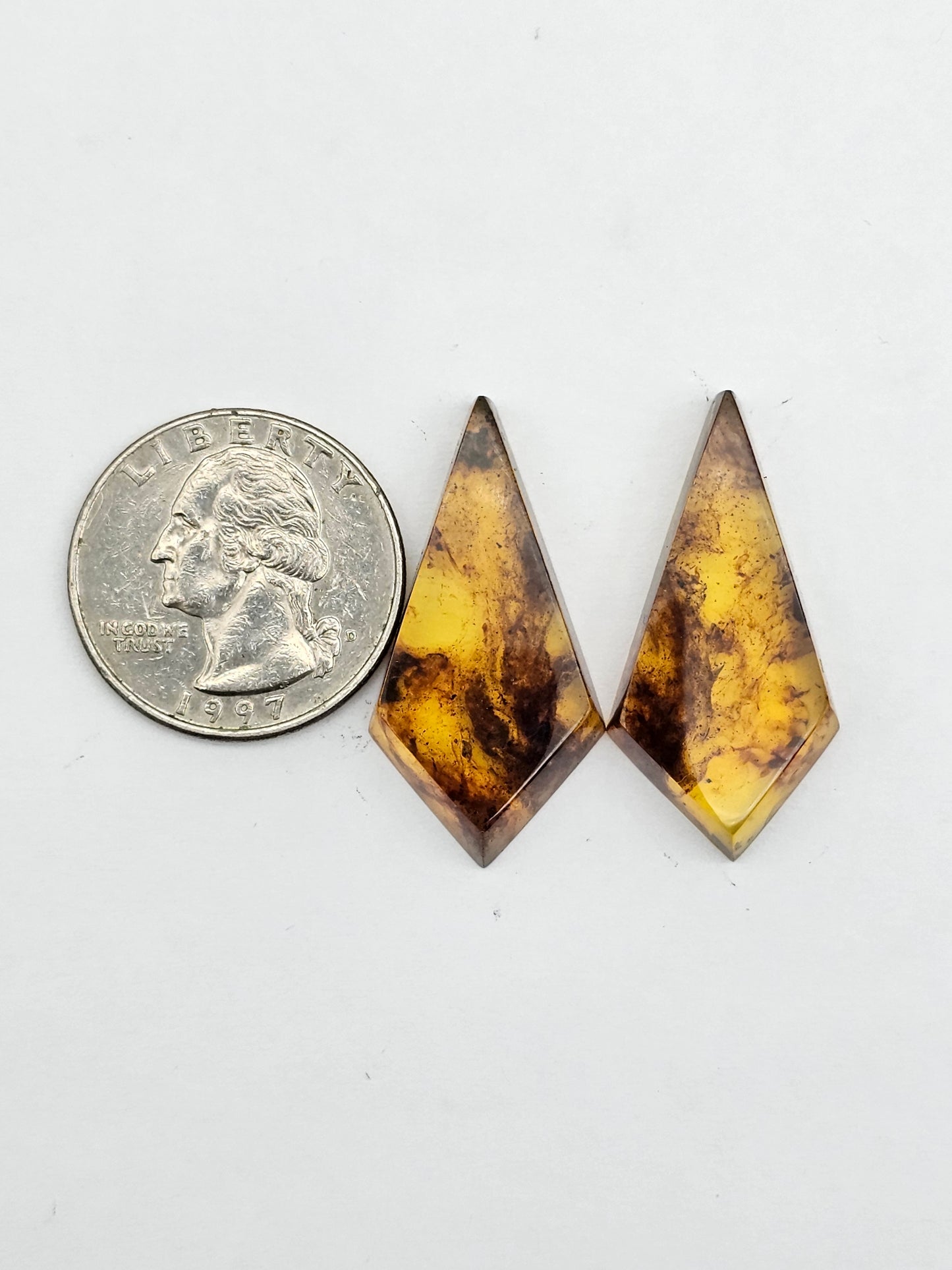 Amber authentic cabochon pair large