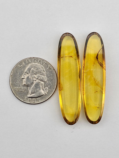 Amber authentic cabochon pair large