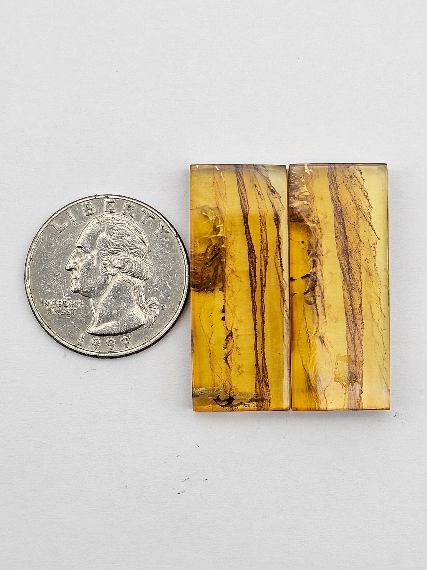 Amber authentic cabochon pair large