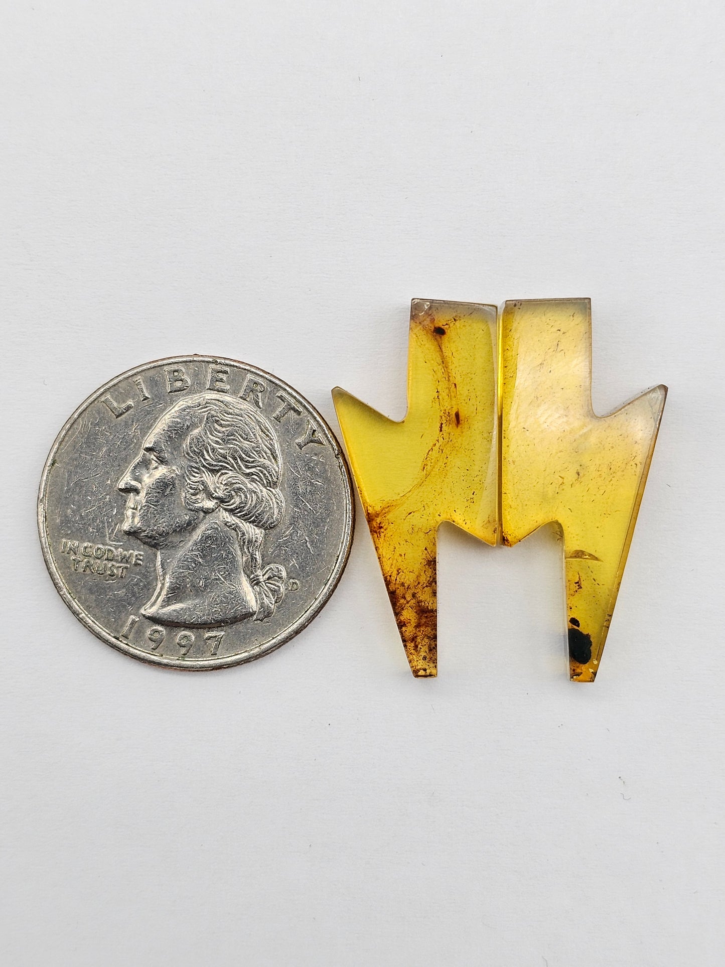 Amber Lightning Bolt Pair Cabochon