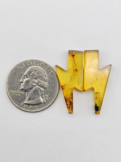 Amber Lightning Bolt Pair Cabochon