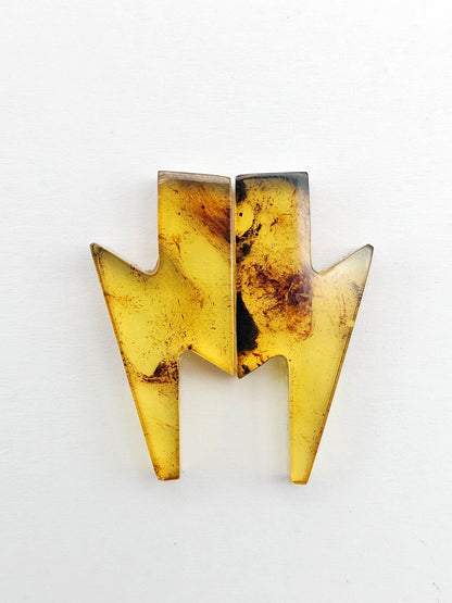 Amber Lightning Bolt Pair Cabochon