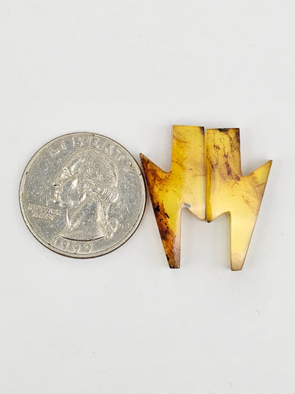 Amber Lightning Bolt Pair Cabochon