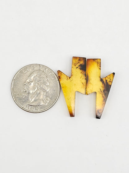 Amber Lightning Bolt Pair Cabochon