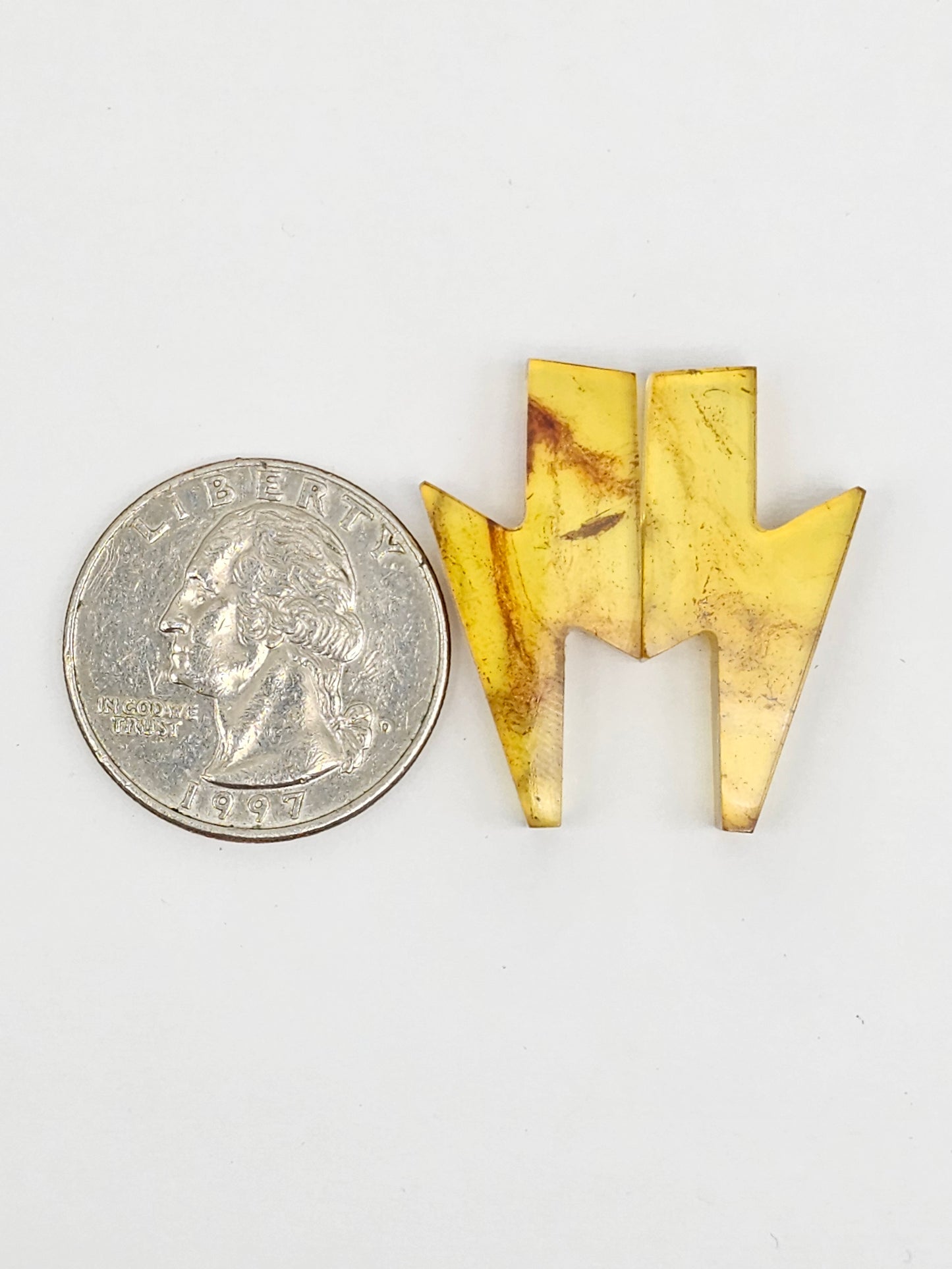 Amber Lightning Bolt Pair Cabochon