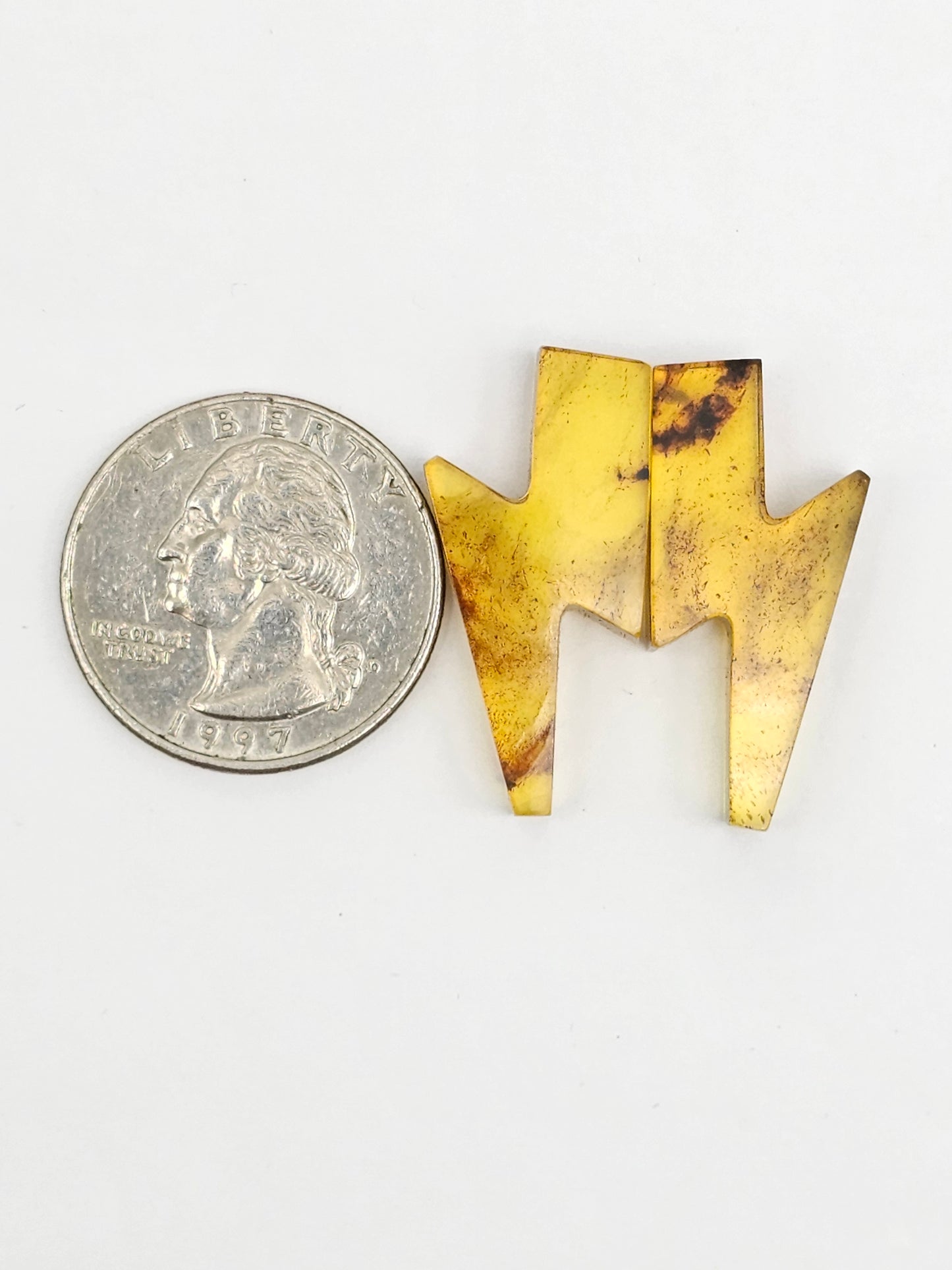 Amber Lightning Bolt Pair Cabochon