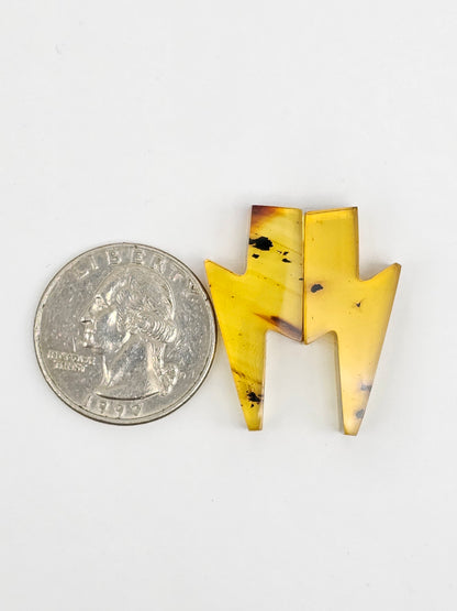 Amber Lightning Bolt Pair Cabochon
