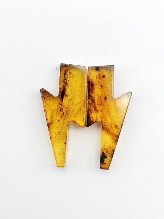 Amber Lightning Bolt Pair Cabochon