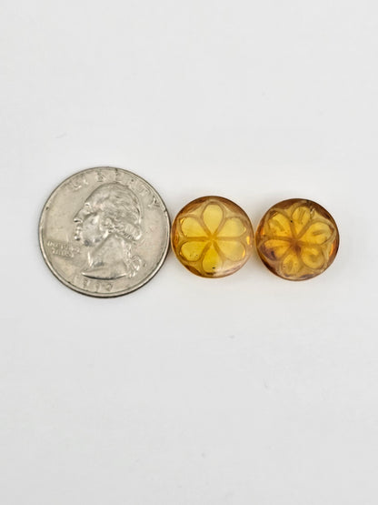 Amber Carved Flower Cabochon