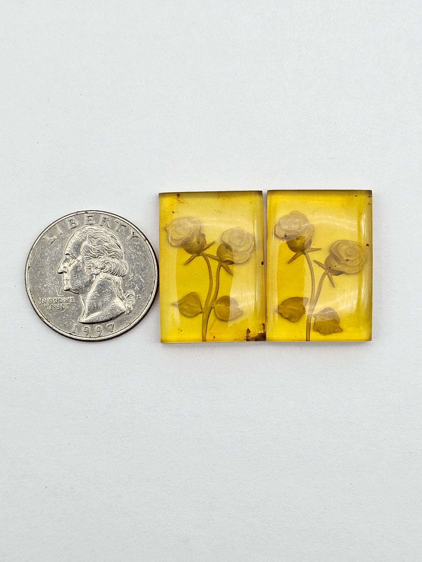 Amber authentic intaglio cabochon pair large