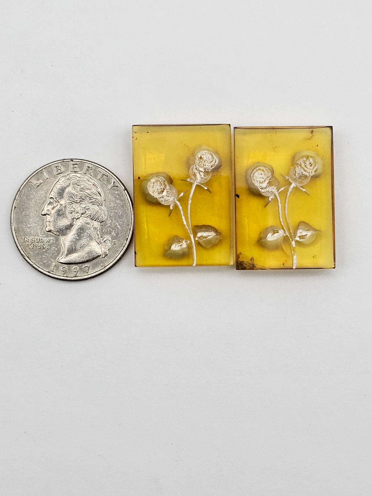 Amber authentic intaglio cabochon pair large