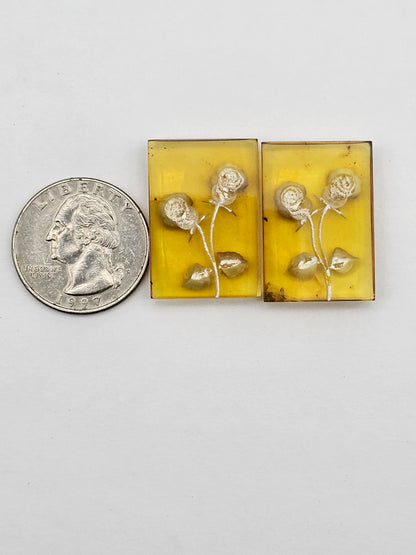Amber authentic intaglio cabochon pair large