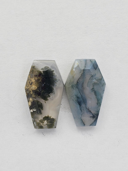 Moss agate coffin cabochon set