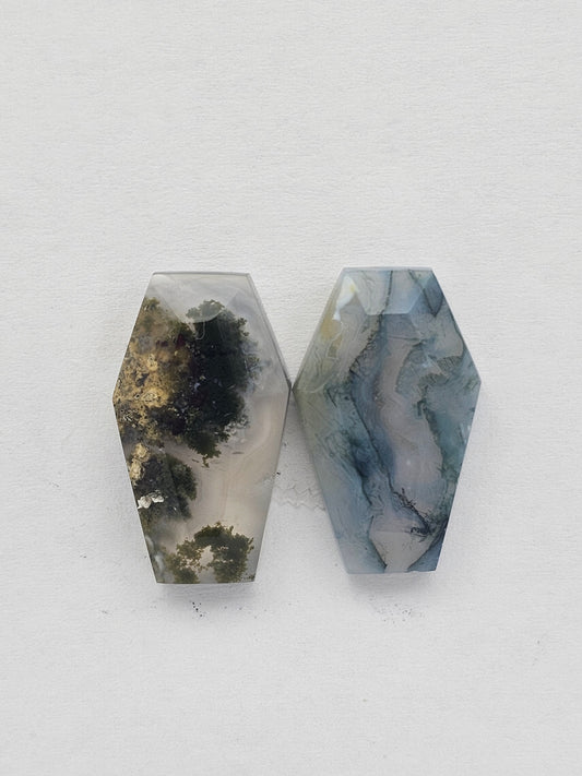 Moss agate coffin cabochon set