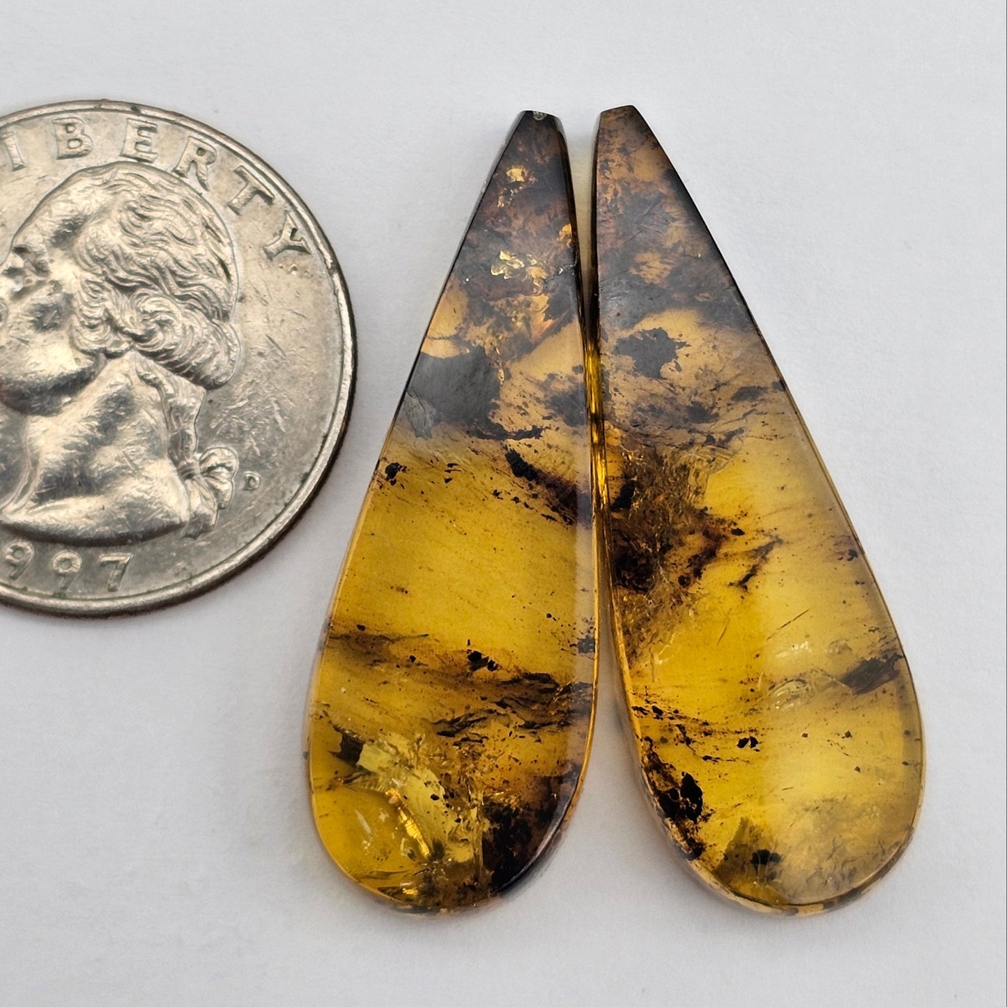 Amber authentic cabochon pair large