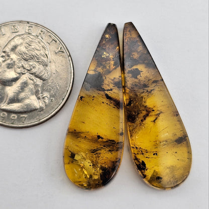 Amber authentic cabochon pair large