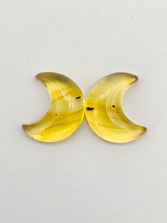 Amber Moon Cabochon Pair