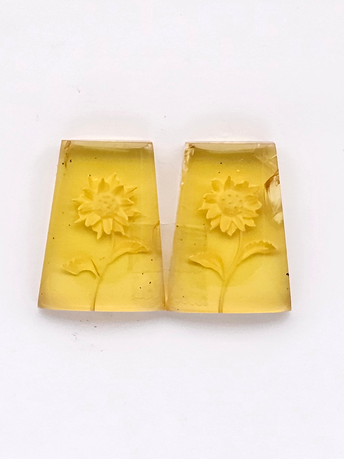 Amber authentic intaglio cabochon pair large