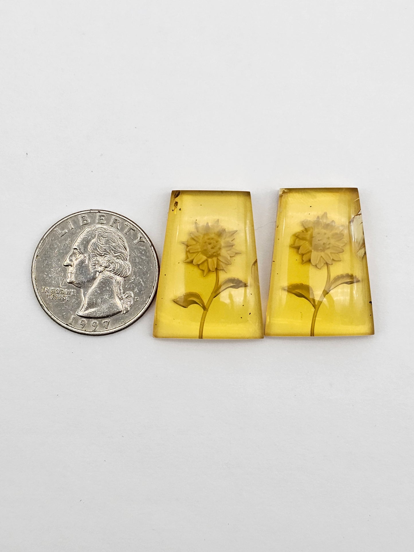 Amber authentic intaglio cabochon pair large