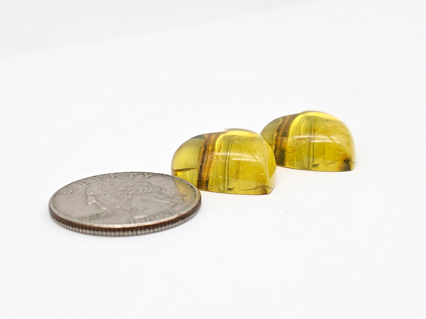 Amber Heart Cabochon Pair
