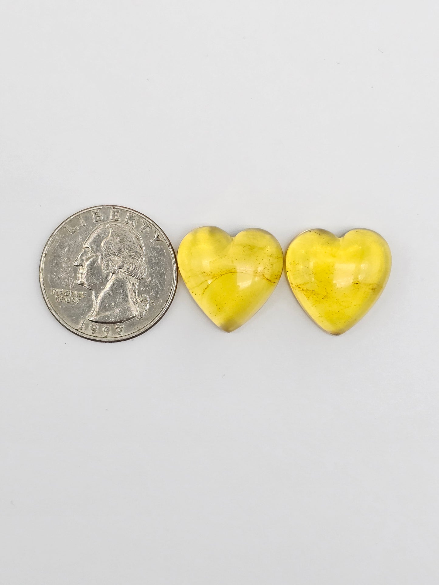 Amber Heart Cabochon Pair