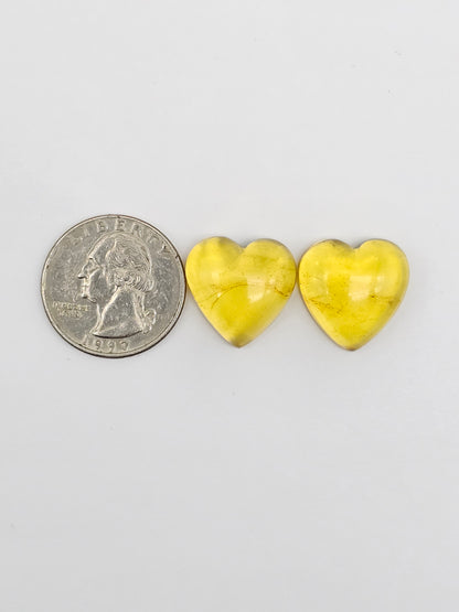 Amber Heart Cabochon Pair