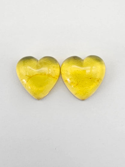 Amber Heart Cabochon Pair