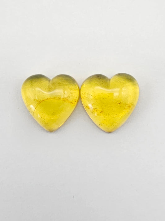 Amber Heart Cabochon Pair